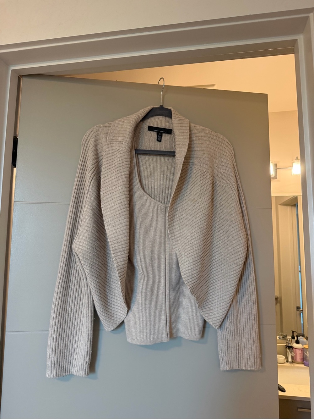 White House Black Market Cream Open-Front Ribbed Sweater Set